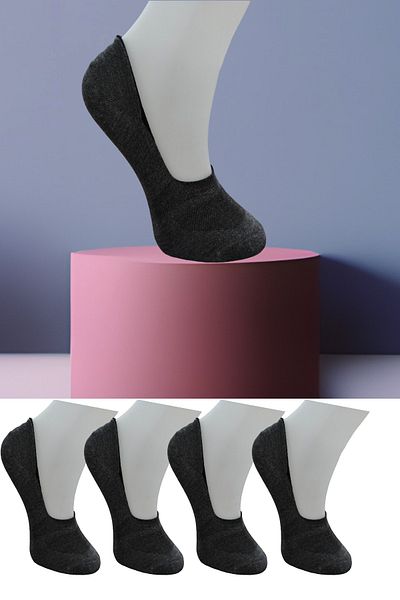 Leement socks 4 чифта безшевни невидими балерини от пениран памук със силиконова неплъзгаща се лента