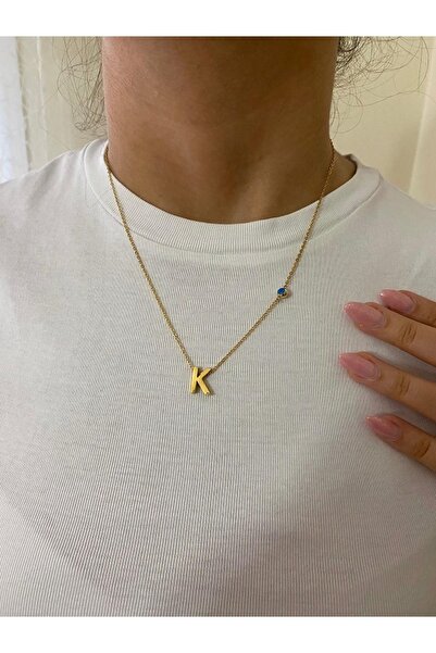 ACCESORİOS Çelik Harfli Nazar Boncuklu Akiha Aksesuar Kolye