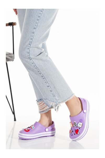 OZYO Samesa Purple Flat Clogs cu accesorii Sabo Doctor Nurse Hospital Eva Summer Beach - Papuci de zi cu zi