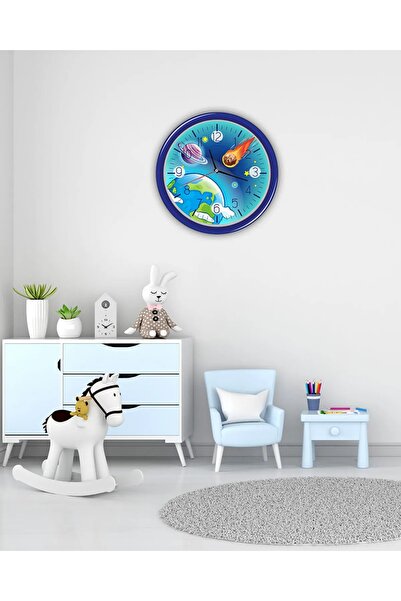 kutuTR Aksesuar Dünya Çocuk Dekoratif Ahşap Duvar Saati 33x33