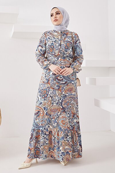 InStyle Kvetinové viskózové hidžábové šaty Mora Complex - modré