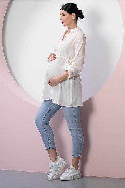 Işşıl O7128-Side Tie Maternity Viscose Shirt-tunic
