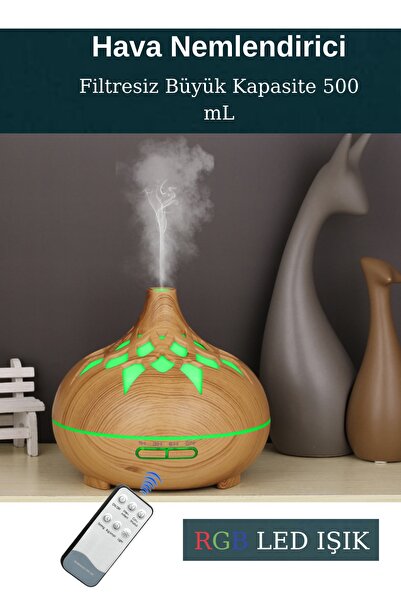 H2O Humidifier Ultrasonik Hava Nemlendirici Filtresiz Oda Kokusu Difüzörü Buhar 7 Renk Led Işıklı 500ml