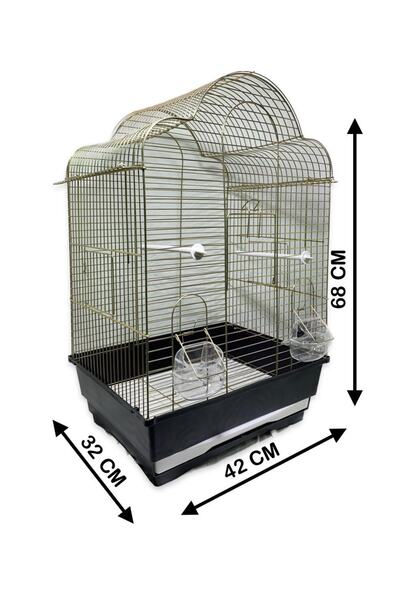 ARZUM PETSHOP Muhabbet Kuşu Ve Papağan Için Lüks Sarı Pirinç Kaplama Kafes 42x32x68