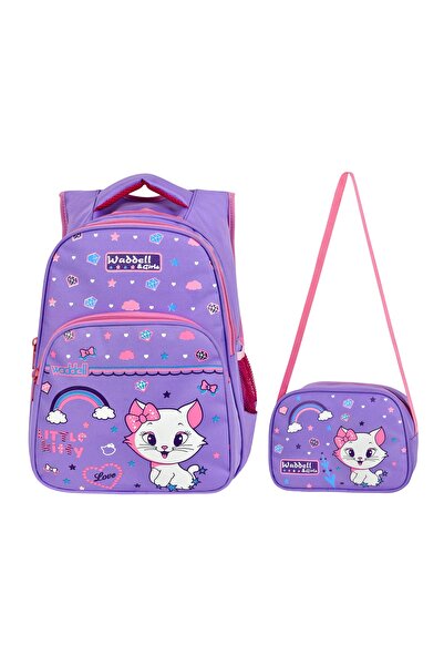 Waddell Licensed Lilac Cat Patterned Primary School Backpack and Lunchbox 6005