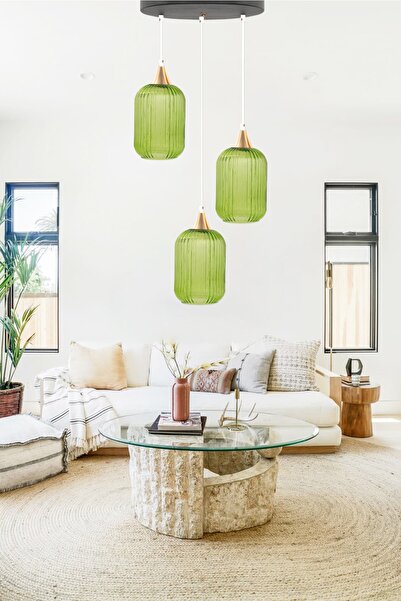 MINIMAL ETICARET VE BILGI TEKNOLOJILERI Lotus Forest Green Plafonyer Cam Avize