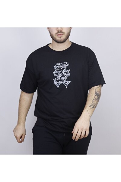 ORLONTEX تي شيرت أسود كبير الحجم مطبوع للجنسين من لوس أنجلوس 22