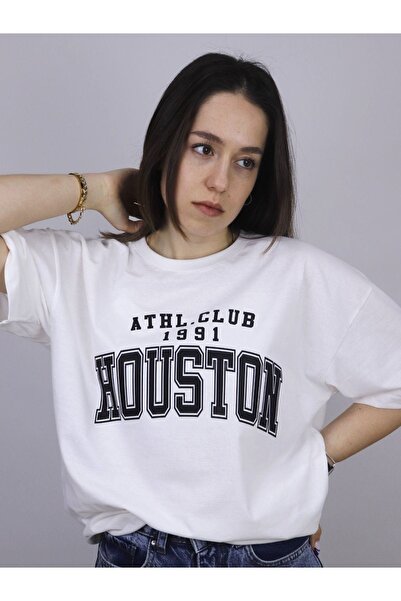 ORLONTEX Tricou oversize unisex alb cu imprimeu Houston