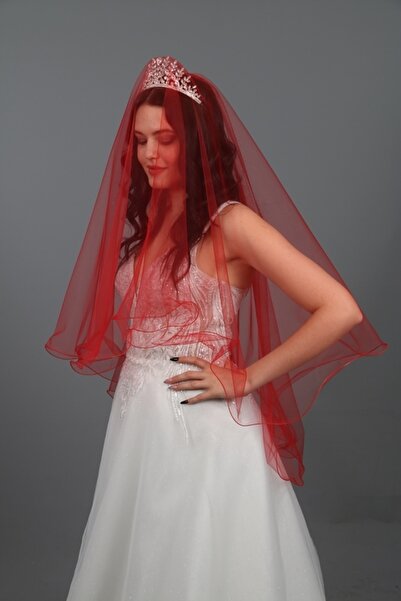 paris in paris Voal de mireasă roșu - Voal de henna Voal de ieșire a miresei Voal cu un singur strat cu pieptene