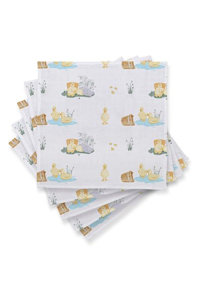 DEUX LAPINS 100% Cotton Muslin Baby Shoulder Diapers Set of 5 Petits Caneton - Baby Duck Pattern