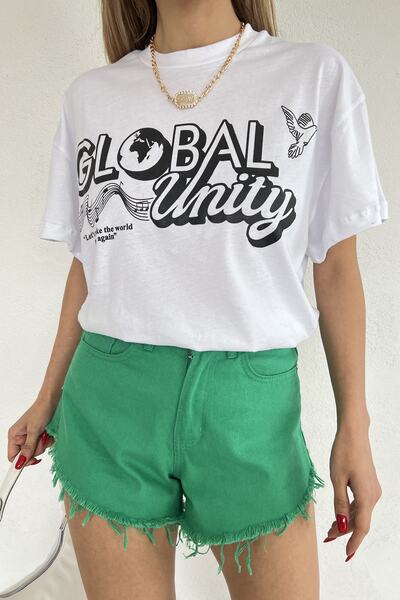 LE CARAMBOLE Women's White Global Unity Printed Combed Cotton T-shirt