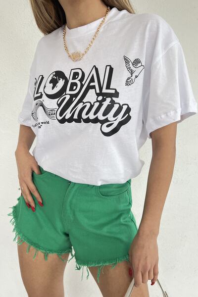 LE CARAMBOLE Women's White Global Unity Printed Combed Cotton T-shirt