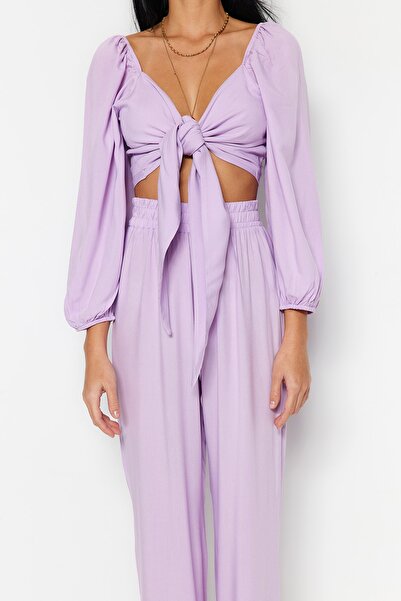 Trendyol Collection Lila blúz és nadrág szett - Kötött szőtt TBESS23AU00072