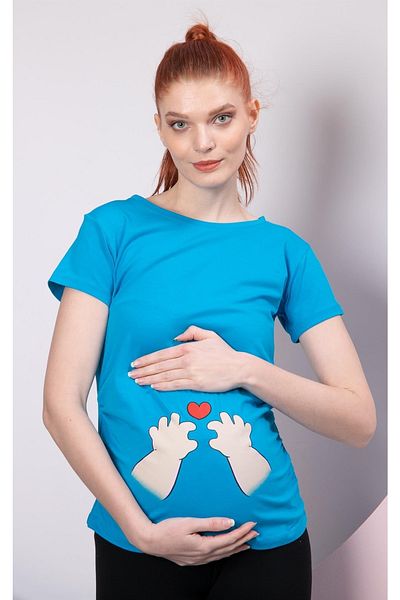 Görsin Hamile تي شيرت للحوامل مطبوع عليه See&Sin Hands Reaching to Heart