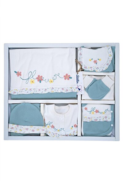 Sitilin Kız Bebek Natural Yeşil Işlemeli Süslü Lüks 10 Lu Hastane Çıkışı Set