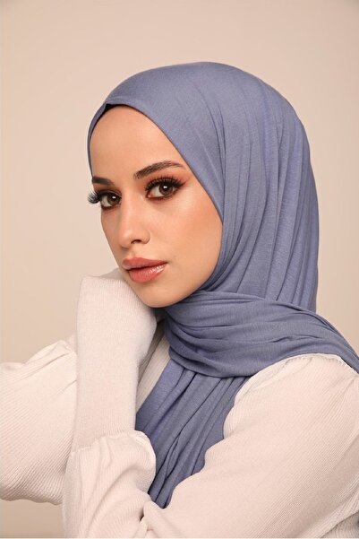 Naciye Sultan Γυναικείο χτενισμένο βαμβακερό σάλι τζιν μπλε