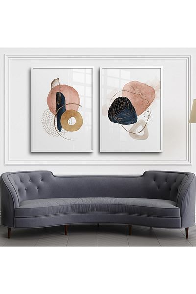 HOMEPACK Σετ ζωγραφικής με προστασία PVC με χοντρό πλαίσιο 2 τεμαχίων Abstract Navy Blue Powder Cream 30x40cm 40x60cm 50x70cm Px001