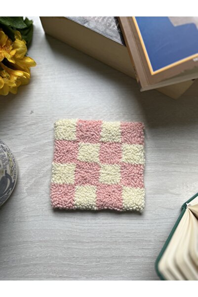 Sumicorn Design Pembe Kareli Punch Işlemeli Bardak Altlığı