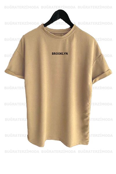 Buğraterzimoda Μπλουζάκι Brooklyn Printed Loose Fit Unisex Μπεζ Oversize