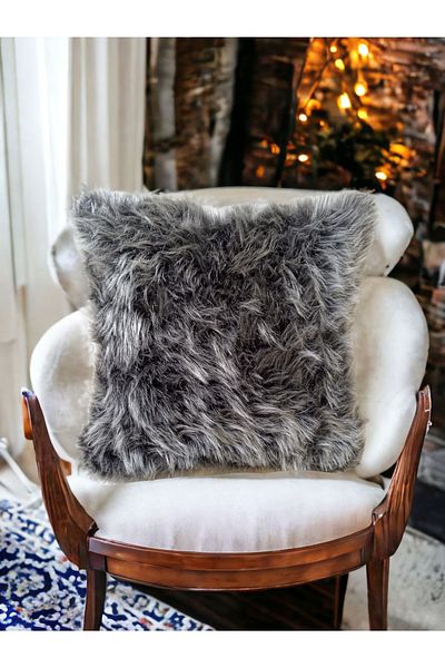 ŞENER HOME Gray 2-Piece Plush Feather Throw Pillow Cover