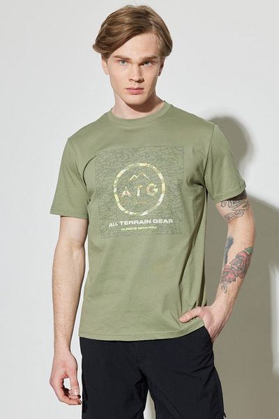 ALL TERRAIN GEAR -x- Wrangler All Terrain Gear Regular Fit Regular Cut 100% bavlna Crew Neck khaki triko