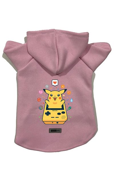 Monopetz Hooded Fleece Sweatshirt Dog And Cat Outfit & Dress - Pink New Pikachu