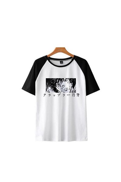 Touz Μπλουζάκι Baki The Grappler με στάμπα Raglan μανίκι λευκό Unisex Oversize