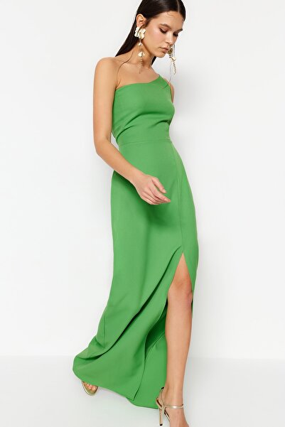 Trendyol Collection Zelené tkané dlouhé večerní šaty na tělo TPRSS23AE00133