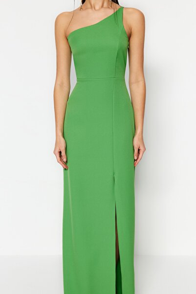 Trendyol Collection Zelené tkané dlouhé večerní šaty na tělo TPRSS23AE00133
