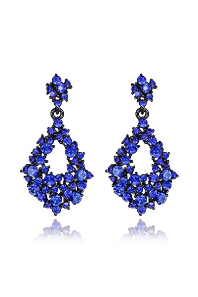 Dora Accessories Drop Shaped Dangling Blue Evening Dress Earrings