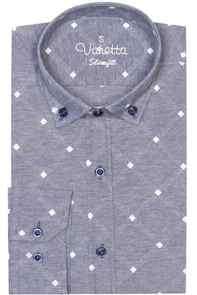 Varetta Cămașă pentru bărbați, croială slim fit, gri cu model, cu mâneci lung...