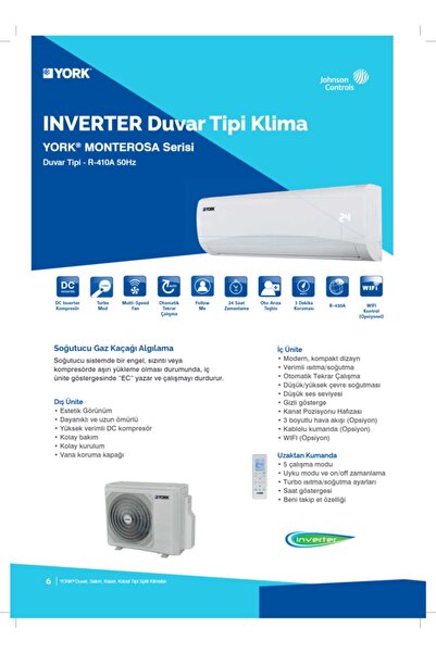 YORK Monterosa 12000 Btu A Duvar Tipi Inverter Klima (ÜCRETSİZ KURULUM)