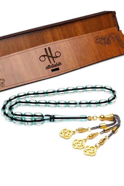 OTTOTESBİH Чоловічий зелений прозорий порошковий бурштиновий чотки, 8x12 мм