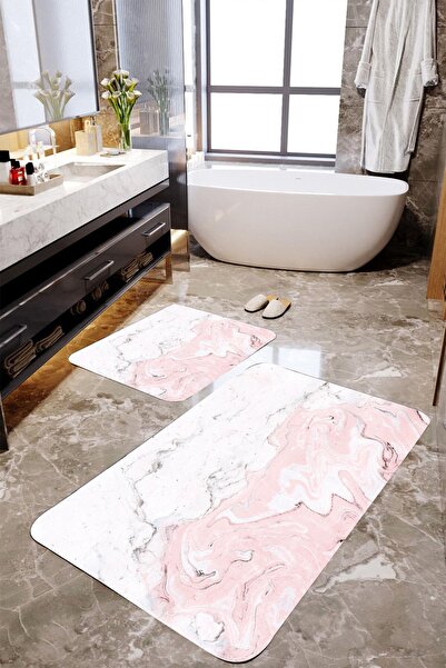 MEKTA HOME Set de covorașe de baie din 2 piese cu model de marmură Mktbp-0111...