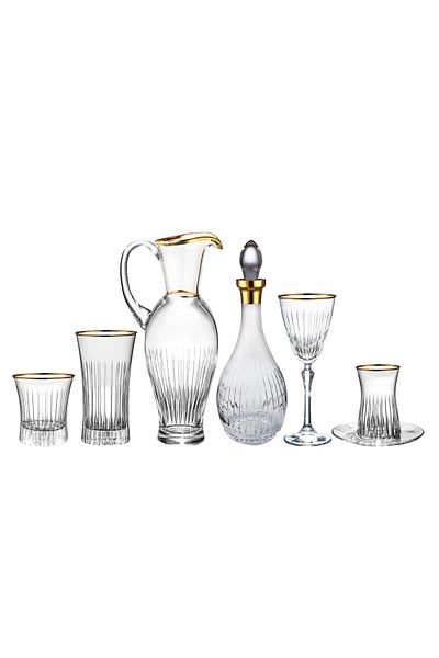 KCD Lavita Gold 61 Piece Glass Tableware Presentation Dowry Set Water Cup Set Cutting Hand Decor