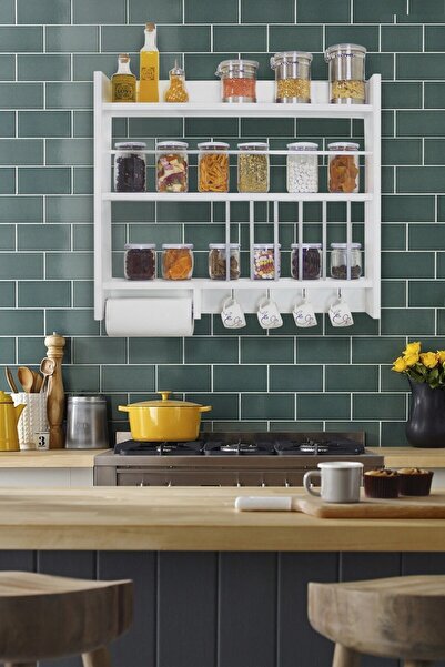 Ankaflex Ahşap Dekoratif Baharatlık Duvara Monte Terek Mutfak Rafı Düzenleyici Baharat Rafı Mutfak Rafları