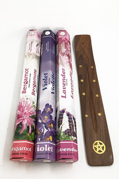 Flute Tütsü 3 Çeşit Bergamot, Menekşe, Lavanta Ve Ahşap Tütsü Tutacağı Tütsülük