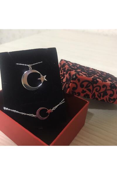 Gümüş Ay Yıldız Kolye Ve Bileklik Set