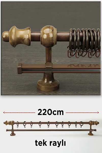 wenthi Suport pentru perdele din lemn de nuc maro închis rustic cu o singură șină Venti 220 cm