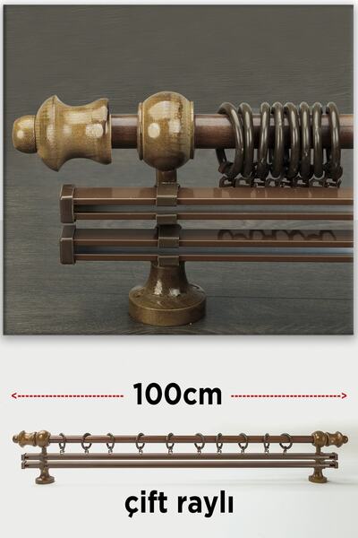 wenthi Suport pentru perdele din lemn de nuc maro închis rustic cu două șine ...