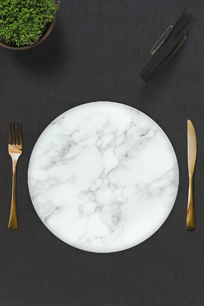 Decorita Set of 2| Glass Plate - Breakfast Plate - Cake Plate| Classic Marble Pattern| Diameter32cm
