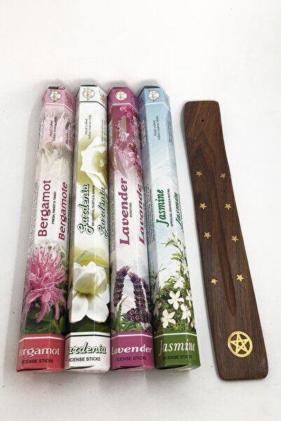 Flute Tütsü 4 Çeşit Bergamot, Gardenya, Lavanta, Yasemin Ve Ahşap Tütsü Tutac...