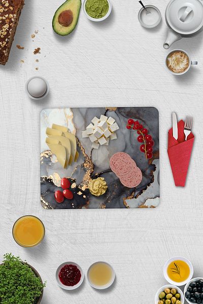Decorita Set of 2| Glass Plate - Breakfast Plate - Cake Plate| Stark Marble Look| 29cm X 34cm