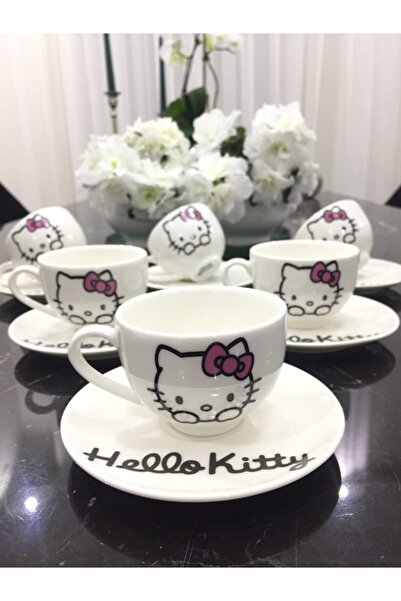 TEBAK COLLECTION كوب قهوة تركي من البورسلين بتصميم Hello Kıtty يتسع لـ 6 أشخاص