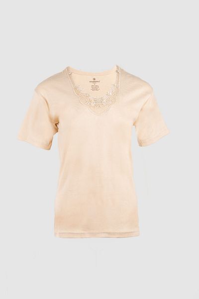 Ceylanoğlu Women's Beige Ribbed Half Sleeve Laced Undershirt 6 Pack 205