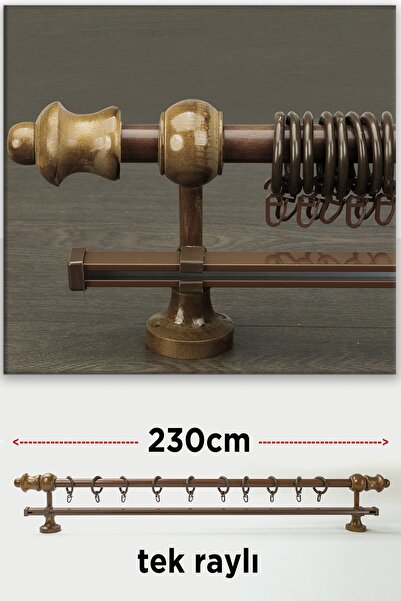 wenthi Suport pentru perdele din lemn de nuc maro închis rustic cu o singură șină Venti 230 cm