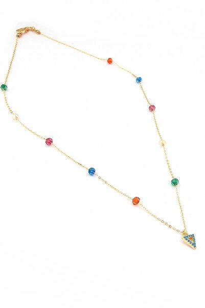 Solfera قلادة نسائية بتصميم مثلث من الحجر الأزرق وخرز ملون Q0329