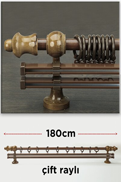 wenthi Suport pentru perdele din lemn de nuc maro închis rustic cu două șine Venti 180 cm