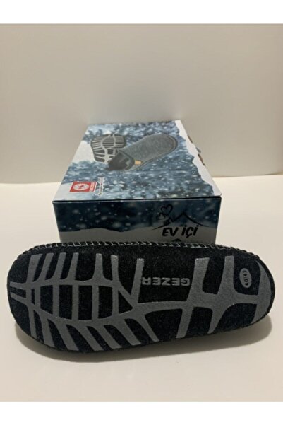 GEZER Erkek Yün Keçe Kaymaz Ortopedik Sessiz Taban Çok Hafif Yumuşak Kışlık Ev Terliği