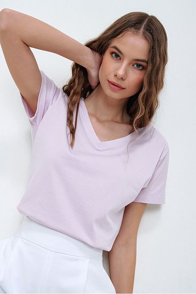 Trend Alaçatı Stili T-Shirt - Lila - Regular Fit